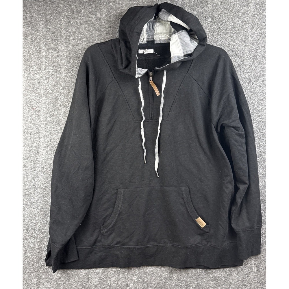 Maurices Hoodie Women XXL Black Buffalo‎ Plaid Lined Hood Quarter Zip Sweatshirt